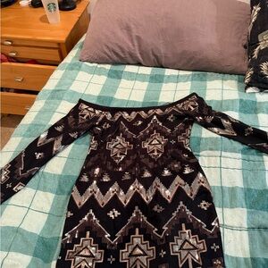 Women’s Express Elegant Black and Silver Geometric Dress size large